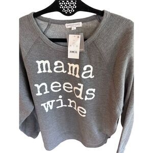 NWT Grayson Threads Womens Gray Mama Needs Wine Pullover Sweatshirt Size Large